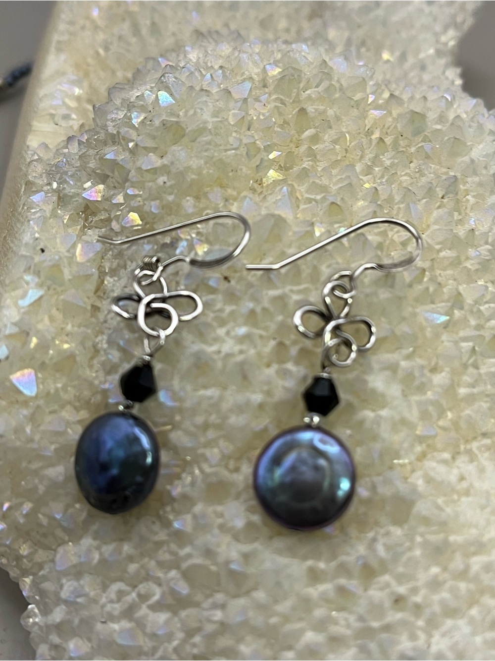Handmade Sterling Silver 925 Peacock Pearl Swarovski Crystal Celtic Knot Dangle